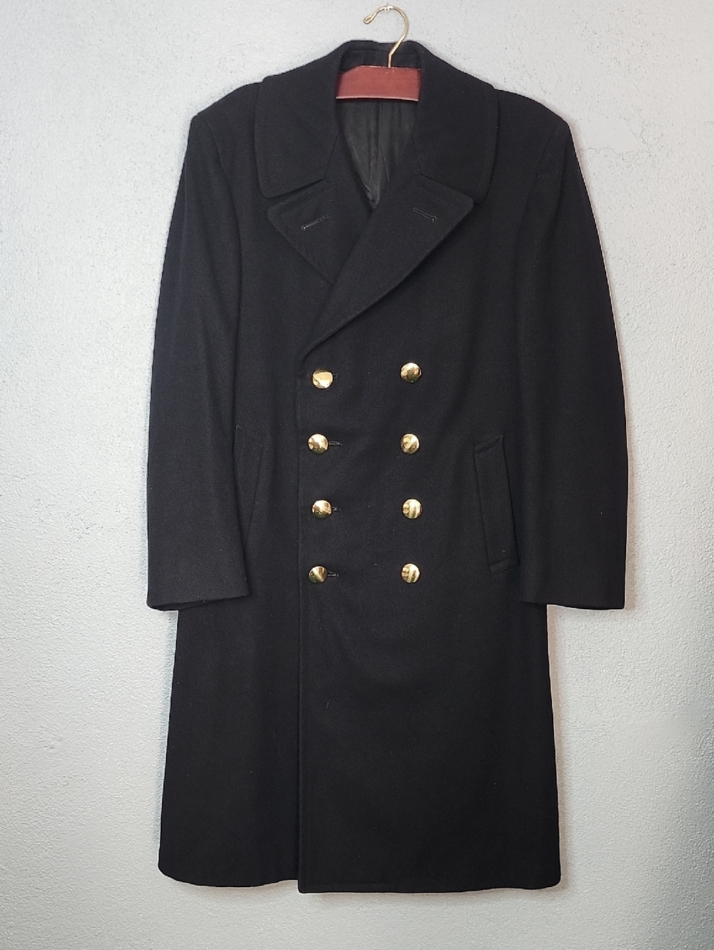 US Navy Men's Black Long Wool Coat - Classic Tailored Overcoat